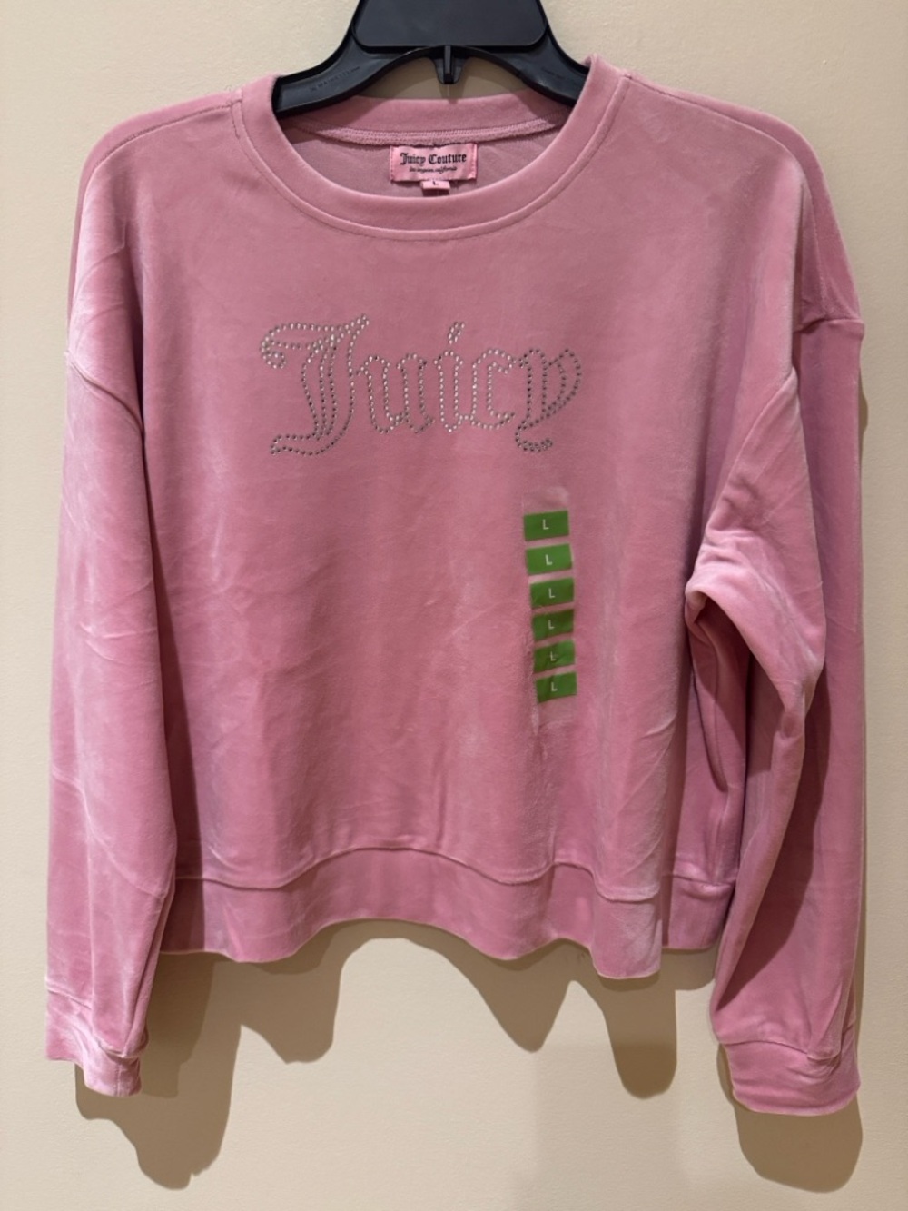 Juicy Couture Pink Velour Crewneck with Rhinestone Logo